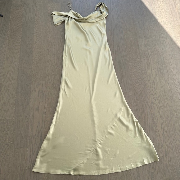 Reformation RONDA silk drape maxi dress - dried herbs sage green herb - Size 12 - Picture 2 of 13